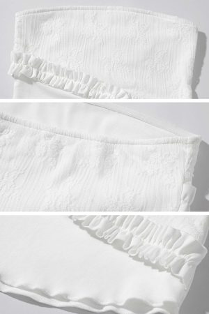 Rase le sol Lace Ruffle Trim Strapless Top