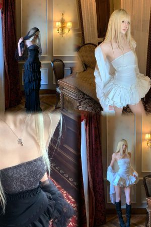 Rase le sol Lace Ruffle Trim Strapless Top