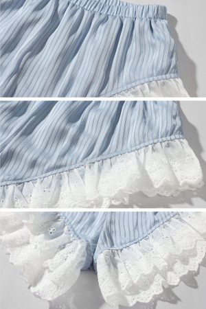 Rase le sol Lace Trim Lantern Sleeve Top & Shorts Set