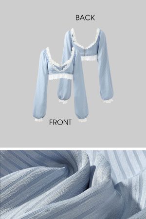 Rase le sol Lace Trim Lantern Sleeve Top & Shorts Set