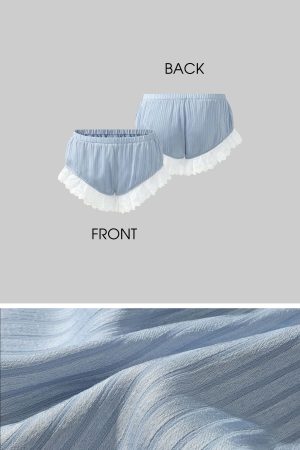 Rase le sol Lace Trim Lantern Sleeve Top & Shorts Set