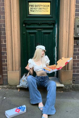 Rase le sol Lace-Trimmed Puff Sleeve Crop Top