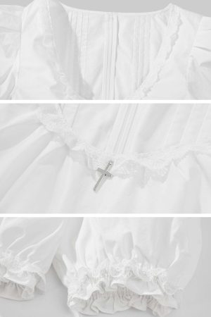 Rase le sol Lace-Trimmed Puff Sleeve Crop Top