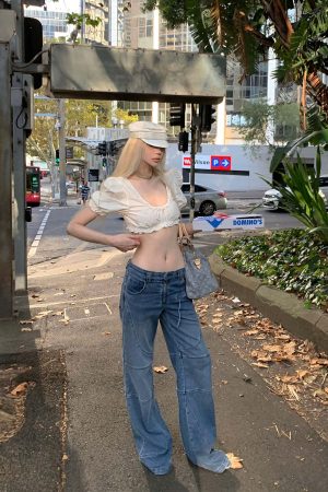 Rase le sol Lace-Trimmed Puff Sleeve Crop Top