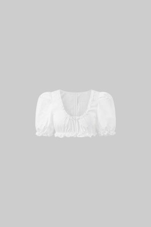 Rase le sol Lace-Trimmed Puff Sleeve Crop Top