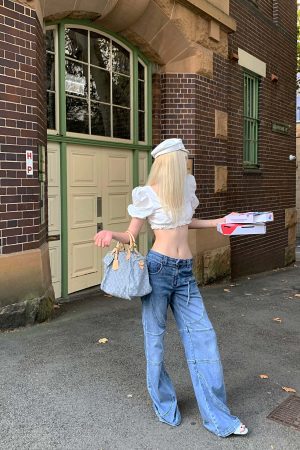 Rase le sol Lace-Trimmed Puff Sleeve Crop Top