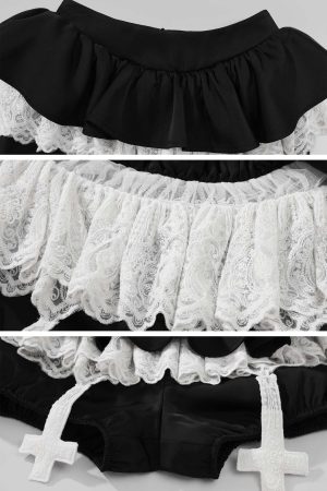 Rase le sol Lace-Trimmed Vest and Skirt Set with Cross Detail