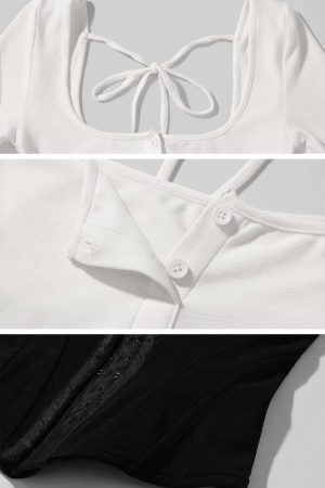 Rase le sol Layered Effect Corset Long Sleeve Top