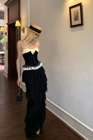 Rase le sol Layered Ruffle Long Skirt