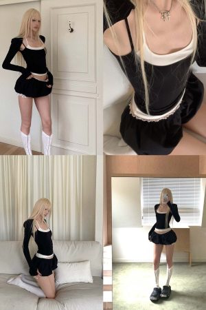 Rase le sol Layered Tank Top with Extended Sleeve Shrug Set