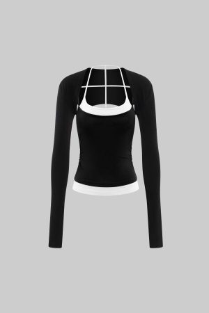 Rase le sol Layered Tank Top with Extended Sleeve Shrug Set