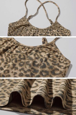 Rase le sol Leopard Print Cross-Strap Slim Cami Top