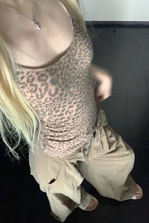 Rase le sol Leopard Print Cross-Strap Slim Cami Top