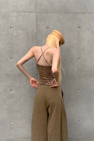 Rase le sol Leopard Print Cross-Strap Slim Cami Top