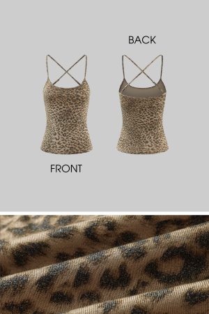 Rase le sol Leopard Print Cross-Strap Slim Cami Top
