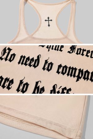 Rase le sol Lettering Mesh Tank Top & Bandeau Innerwear Set