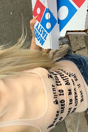 Rase le sol Lettering Mesh Tank Top & Bandeau Innerwear Set