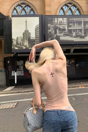 Rase le sol Lettering Mesh Tank Top & Bandeau Innerwear Set