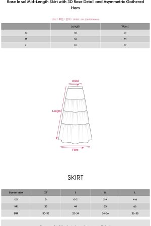 Rase le sol Mid-Length Skirt with 3D Rose Detail and Asymmetric Gathered Hem