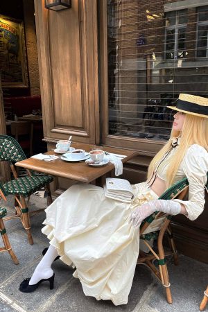 Rase le sol Mid-Length Skirt with 3D Rose Detail and Asymmetric Gathered Hem