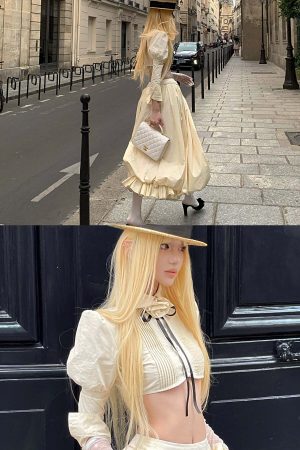 Rase le sol Mid-Length Skirt with 3D Rose Detail and Asymmetric Gathered Hem