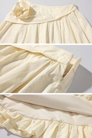 Rase le sol Mid-Length Skirt with 3D Rose Detail and Asymmetric Gathered Hem