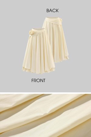 Rase le sol Mid-Length Skirt with 3D Rose Detail and Asymmetric Gathered Hem