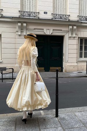 Rase le sol Mid-Length Skirt with 3D Rose Detail and Asymmetric Gathered Hem