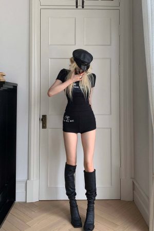 Rase le sol Mock Neck Graphic Tee and Fitted Shorts Set