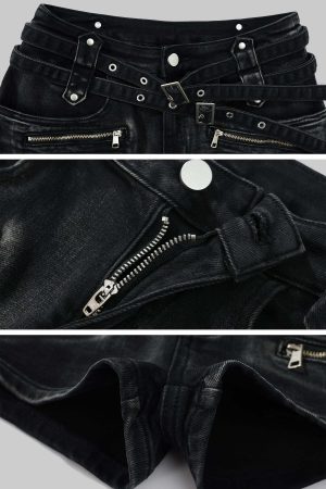 Rase le sol Multi-Belt Deconstructed Utility Denim Shorts