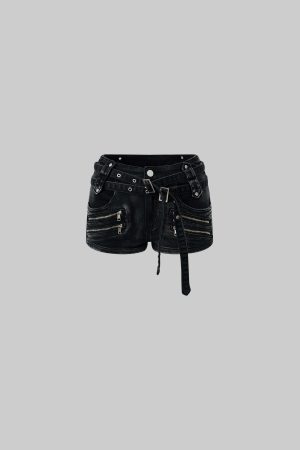 Rase le sol Multi-Belt Deconstructed Utility Denim Shorts