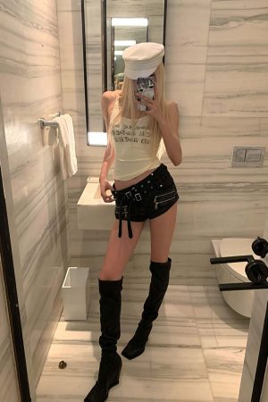 Rase le sol Multi-Belt Deconstructed Utility Denim Shorts