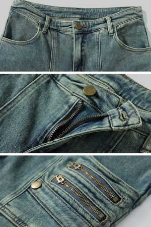 Rase le sol Multi-Pocket Distressed Flared Jeans