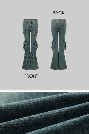 Rase le sol Multi-Pocket Distressed Flared Jeans