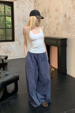 Rase le sol Navy Blue Wide-Leg Trousers