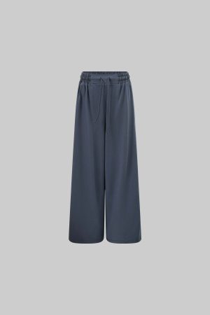 Rase le sol Navy Blue Wide-Leg Trousers