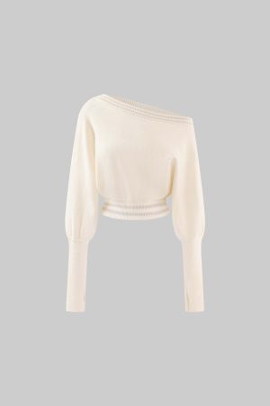Rase le sol Off-Shoulder Knit Cropped Sweater