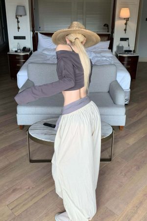 Rase le sol Off-Shoulder Paneled Long Sleeve Top