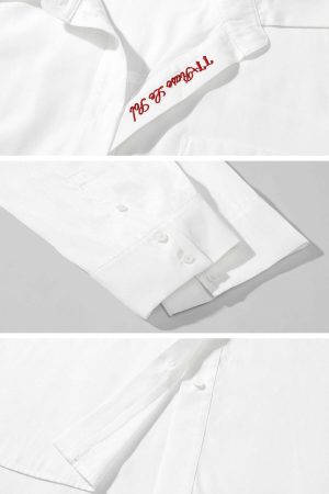 Rase le sol Oversized Embroidered Shirt with Dropped Shoulders and Extended Cuffs