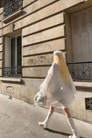 Rase le sol Oversized Embroidered Shirt with Dropped Shoulders and Extended Cuffs