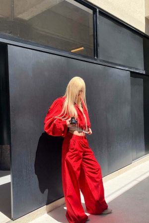 Rase le sol Oversized Hooded Jacket and Wide-Leg Pants Set