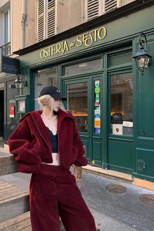 Rase le sol Oversized Red Fleece Lounge Set