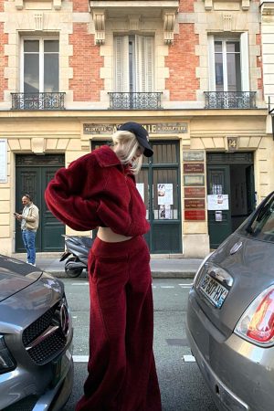 Rase le sol Oversized Red Fleece Lounge Set