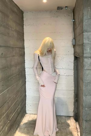 Rase le sol Pink Long-Sleeve Top & Mermaid Skirt Set