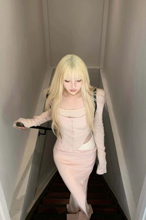 Rase le sol Pink Long-Sleeve Top & Mermaid Skirt Set