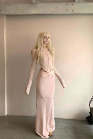 Rase le sol Pink Long-Sleeve Top & Mermaid Skirt Set