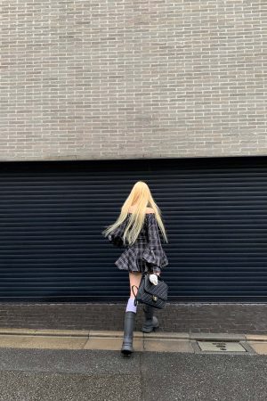 Rase le sol Plaid Corset Dress with Puff Sleeves and Cinched Waist