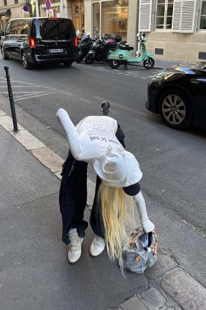 Rase le sol Printed Fitted Hoodie with Slit Hem