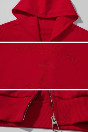 Rase le sol Red Embroidered Zip Hoodie & Shorts Set