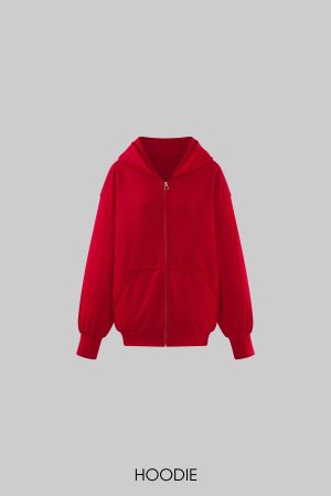 Rase le sol Red Embroidered Zip Hoodie & Shorts Set